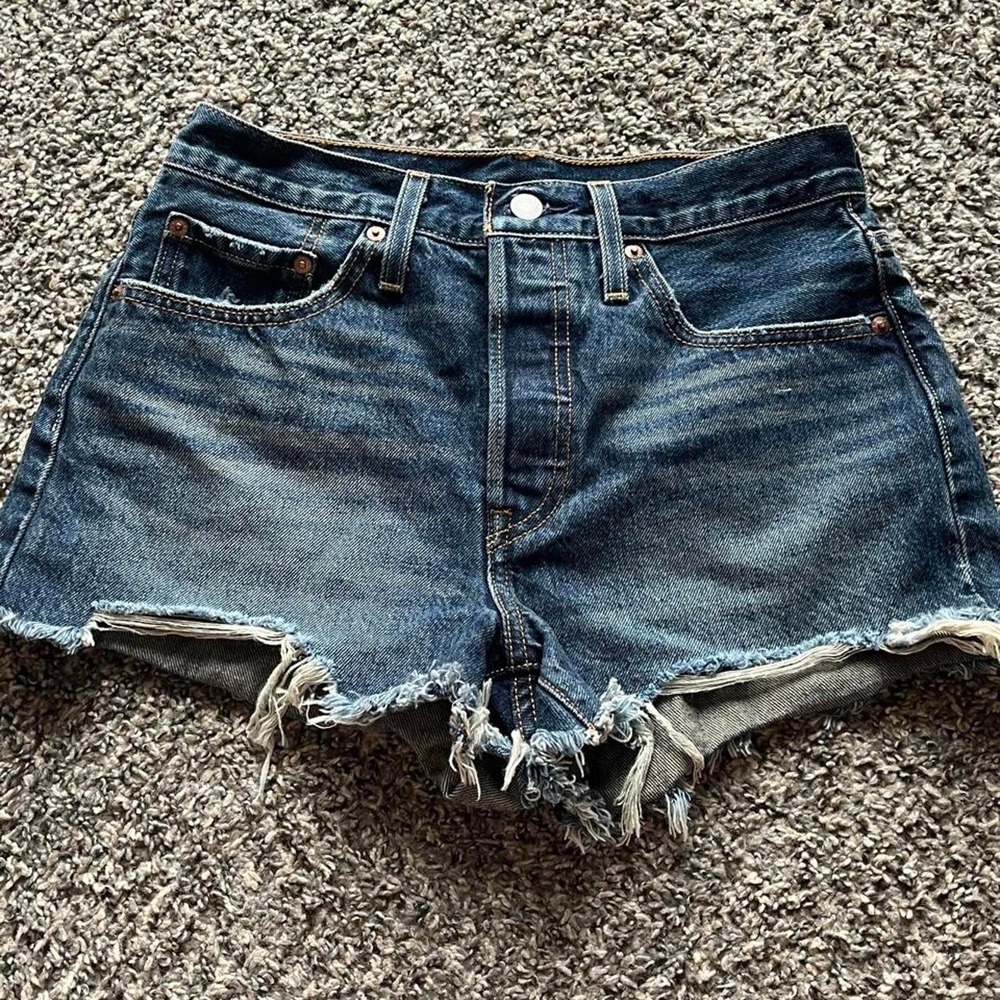Levis Premium 501 Original Denim Shorts Dark Wash W27 High Rise Button Fly